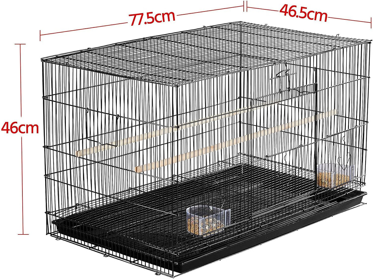 Yaheetech Stapelbare Vogelkooi 76 × 45,5 × 45,5 cm – Zwart – Ruime Vliegkooi voor Parkieten en Kleine Papegaaien