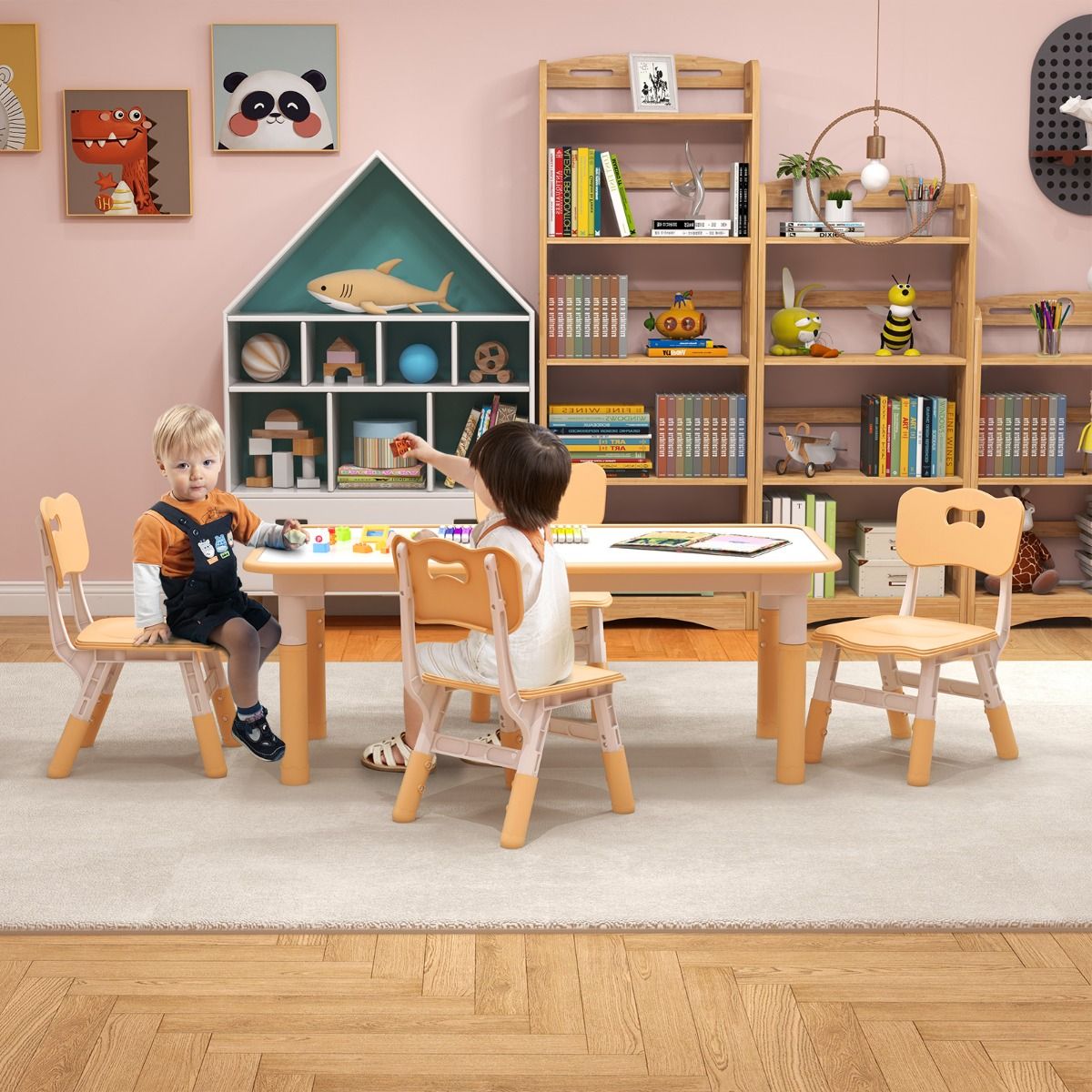 Coast Kindertafel en 4 Stoelen Set - In hoogte verstelbaar - Graffiti blad - 120 x 60 cm - Groen