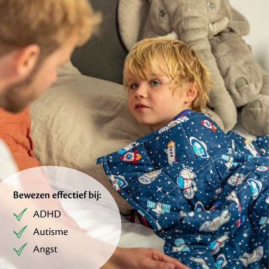 EL-Life Verzwaringsdeken Kind 2,4kg - 90 x 120cm - Zwaartedeken - Weighted Blanket - Verzwaarde Deken - OEKO-TEX Katoen - Ruimte & Astronauten