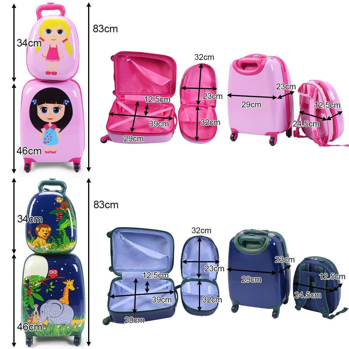 Coast Kinderkofferset 2-delig Kindertrolley + Rugzak Jungle Blauw
