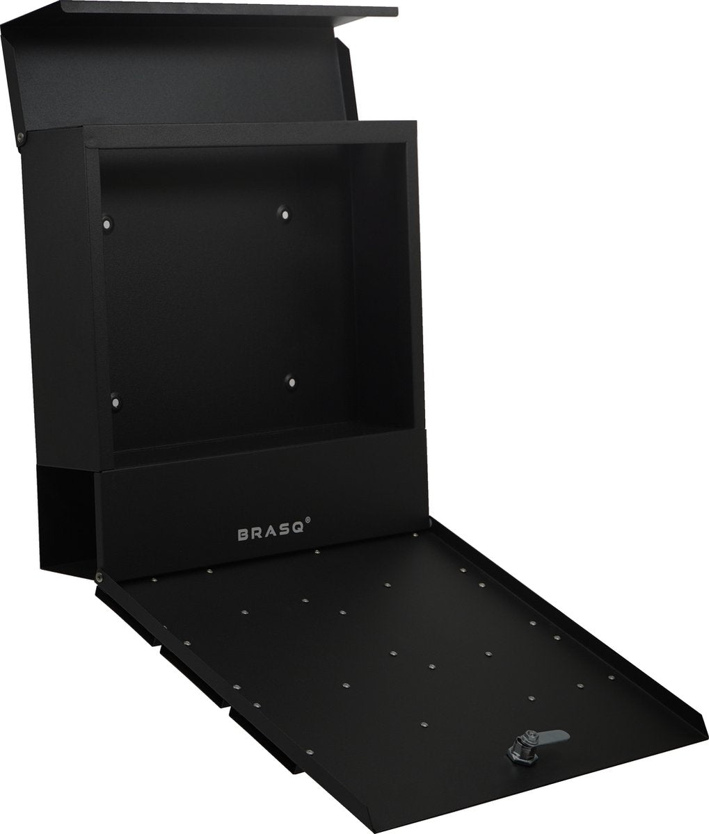 BRASQ Deluxe Brievenbus Zwart 37,5 x 36,5 x 11 cm – Wandbrievenbus met Slot en Krantenvak – Inclusief Montagemateriaal & 2 Sleutels