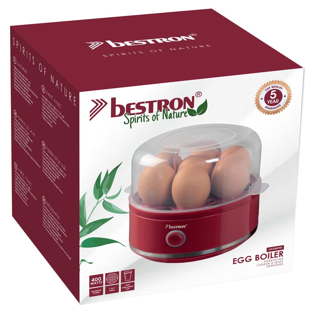 Bestron AEC600SPNR Eierkoker 7 Eieren - 400 W - Rood - 16,3 x 18,6 x 15,3 cm