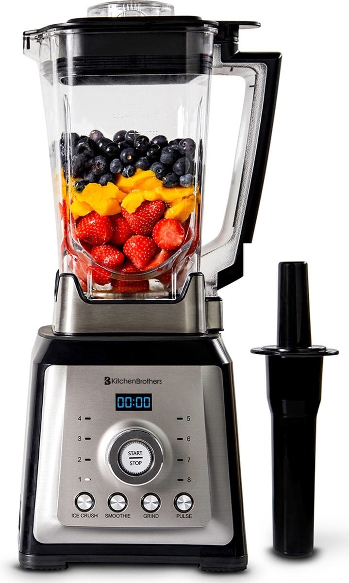 KitchenBrothers - Power Blender - 2000W - 2L - 8 standen/4 snelheden - Roestvrij staal
