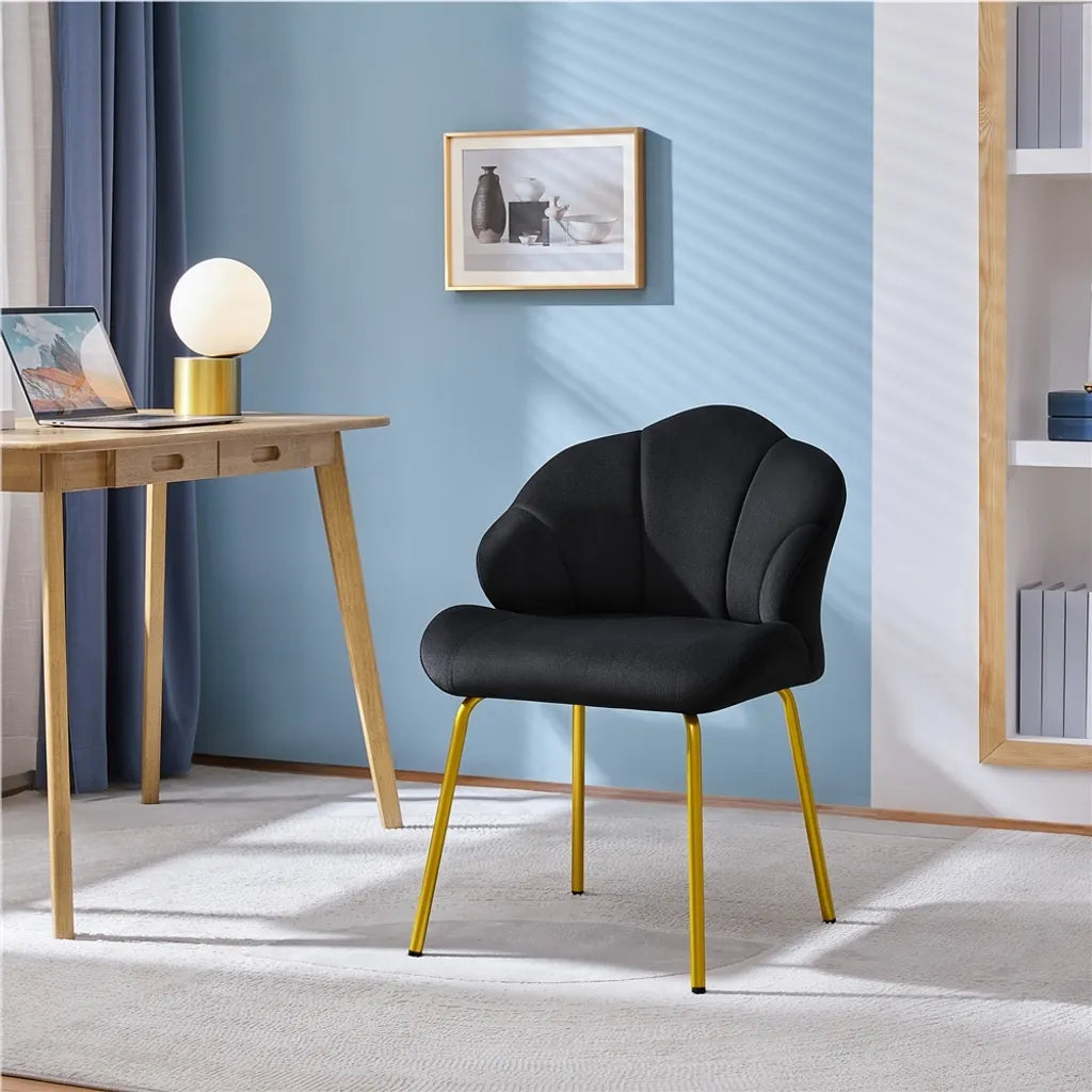 Yaheetech Eetkamerstoel 56 x 57 x 78 cm - Schelpvorm - Fluweel - Zwart
