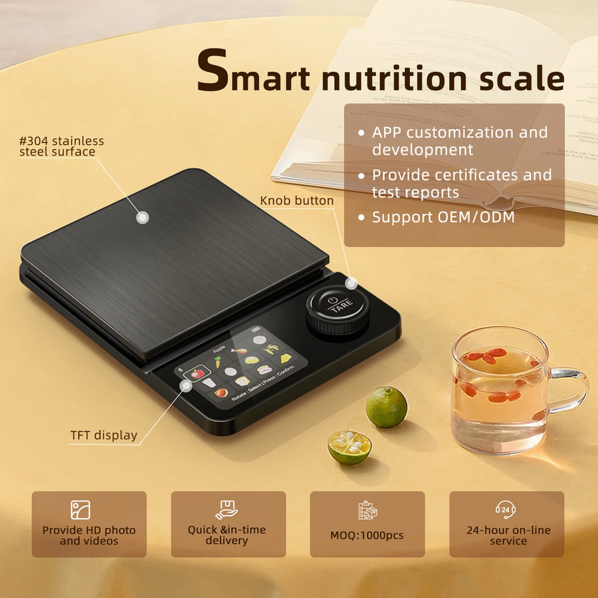Unique Slimme Voedingsweegschaal 5 kg - Nauwkeurig tot 0,1 g - 2,8 inch TFT-Scherm - Oplaadbaar