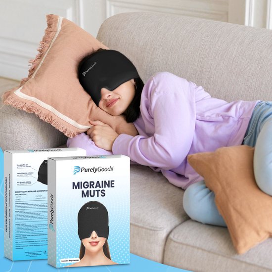PurelyGoods® Migraine Masker 600gr. - Migraine Muts - Hot/Coldpack - Icepack - Warmte en Koude Therapie - Incl. Freezer Bag - Zwart