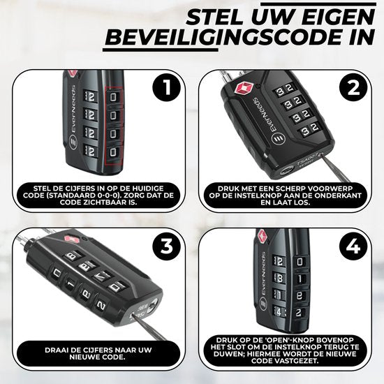 EverNeeds - TSA cijferslot - Zink - Zwart - 2 Stuks