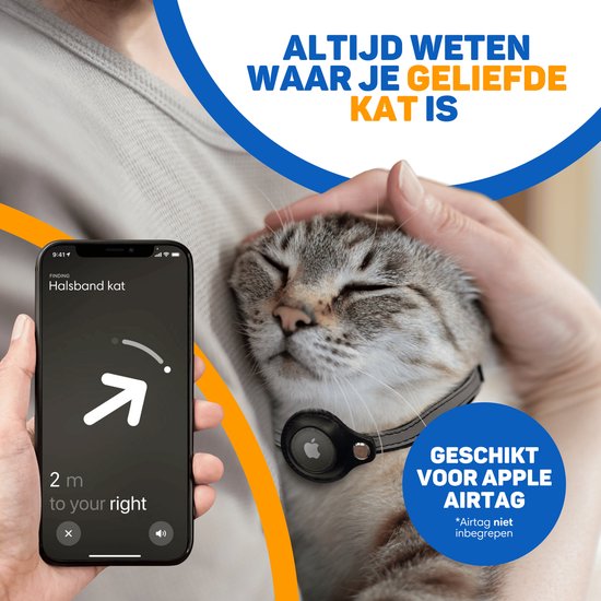 Vulpes Goods® Huisdieren - Kattenhalsband geschikt voor Apple AirTag - Apple Airtag Kattenband Pro - Veilig, lichtgewicht, reflecterend & comfortabel - Anti-kras en Waterbestendig - Incl. 3 Accessoires - 23.5-30.5 CM - S