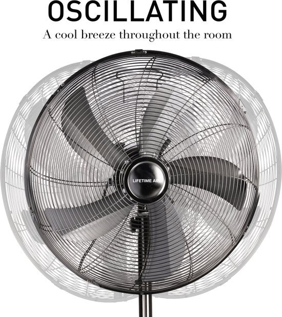 Lifetime Air Statiefventilator - 230V - Hoogte 125-145 CM - Driepoot Statief - 3 Snelheden - Oscillerende Functie - Kantelbaar - Zilver