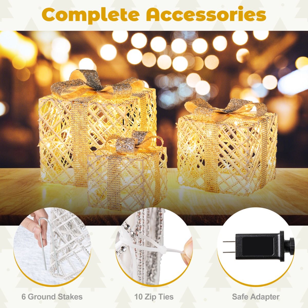Coast 3-delige LED cadeauboxen set – warmwit – wit – 25×25×23 / 20×20×18 / 15×15×13 cm