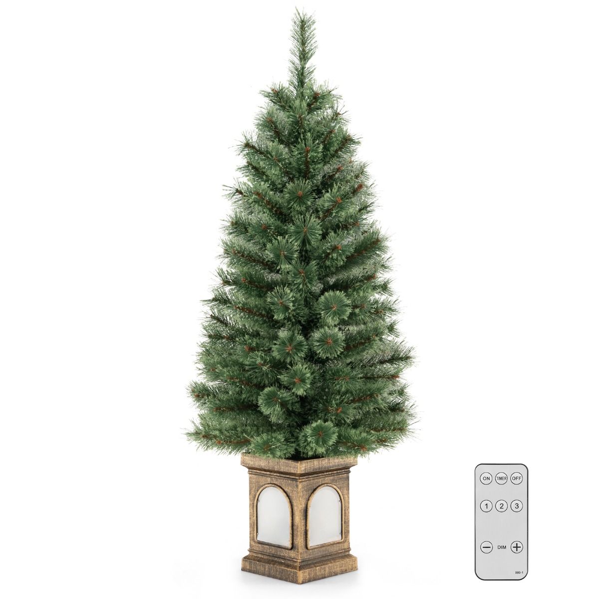 Coast Kunstkerstboom 120 cm Groen/Goud – 116 Takken – 100 LED Verlichting – Cement Gevulde Basis – Afstandsbediening