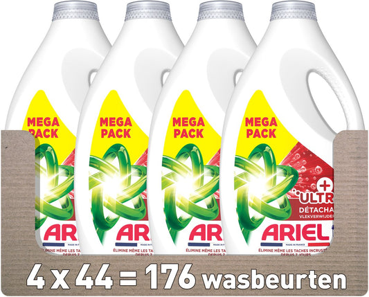 Ariel Vloeibaar Wasmiddel + Ultra Vlekverwijderaar – 4 x 44 Wasbeurten