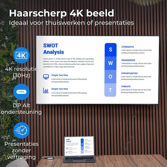 Nuvance USB C naar HDMI Adapter - USB C HDMI - USB Hub - UBS C naar USB A - 4K HDMI Splitter - PD100W Laptop Opladen