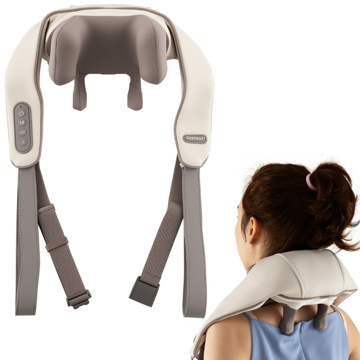 Coast Nek- en Schoudermassageapparaat - 4D Shiatsu - Verwarmingsfunctie - Draadloos - Grijs