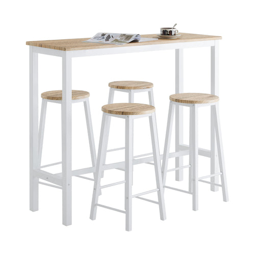 SoBuy - Bartafel met 4 Krukken - OGT22-WN -Max. 150 kg - 120 x 40 x 100 cm - Wit