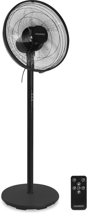 VONROC Vloerventilator - Ø 45,5cm - 3 snelheden – timer - verstelbaar in 3 hoogtes - incl. afstandsbediening - zwart