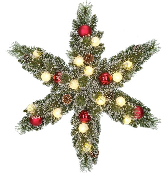 Black Box Trees Kaprun Kerstkrans Ster met Warm Witte LED Verlichting - Ø60 cm - Groen Frosted, Rood
