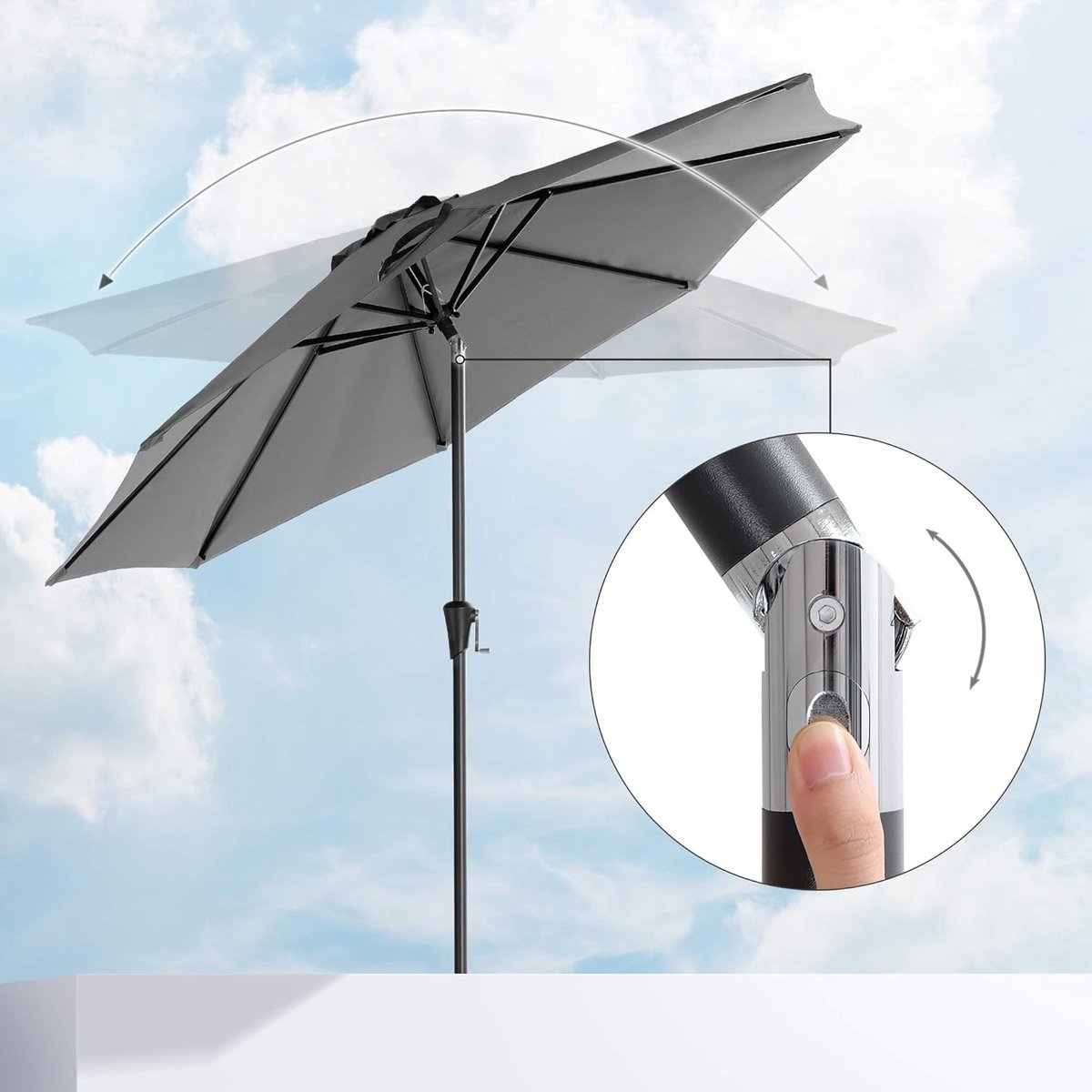 Songmics Tuinparasol 290 cm - Grijs - UPF 50+ - Kantelbaar
