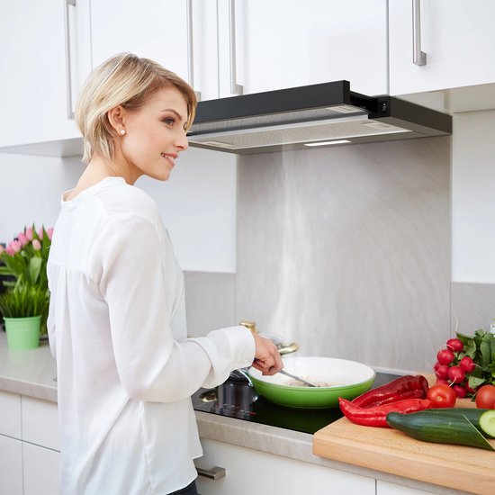 CIARRA CBCB6906D - Vlakscherm Afzuigkap - 60cm Zwart – Inclusief set koolstoffilters - 370m3 – Energieklasse A++