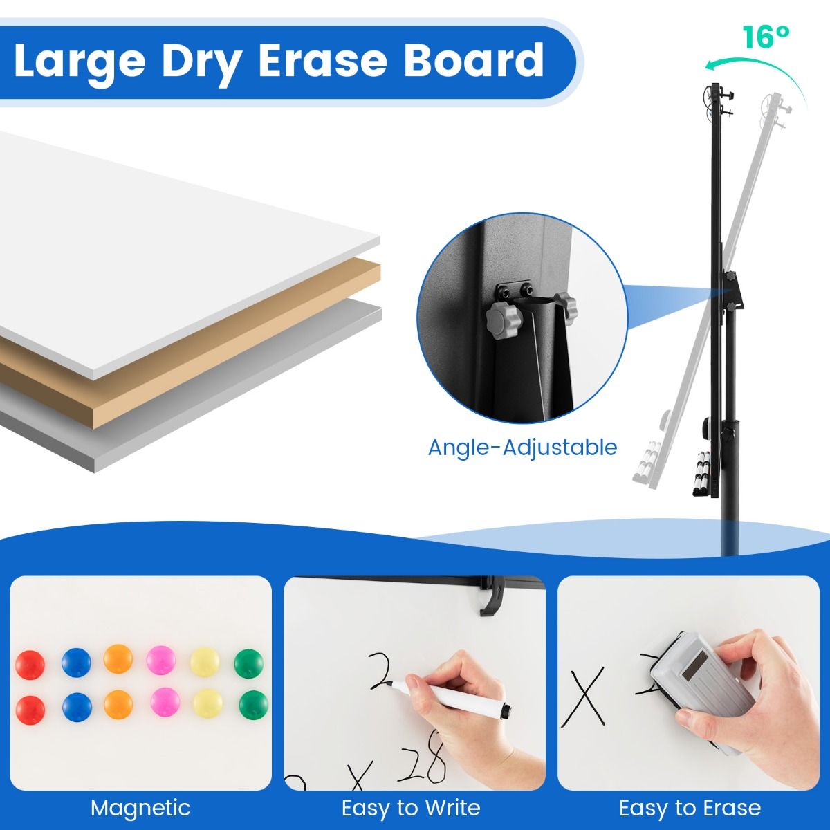 Coast Magnetisch Whiteboard - Inclusief Accessoires - Verrijdbaar - 100 x 65 cm - Zwart