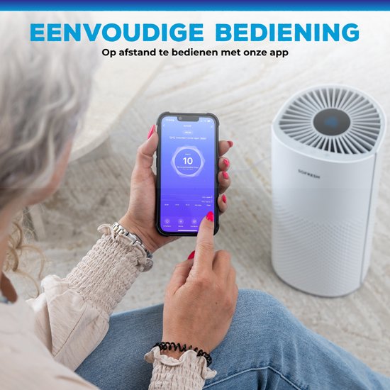 Sofresh – Luchtreiniger Met App – Voor Ruimtes Tot 30 m² & 6-in-1 Filtersysteem – Voorzien Van Hepa-filter En Luchtkwaliteitsindicator – 195 x 195 x 388 mm – Wit Kunststof