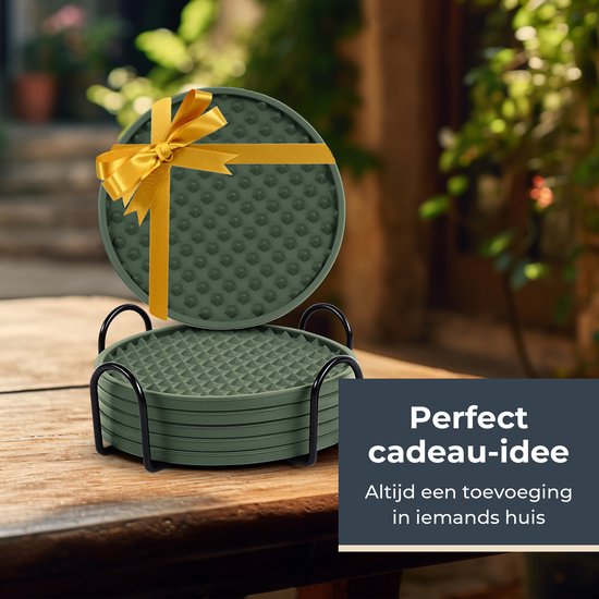Castagnola Siliconen Onderzetters – Onderzetters voor Glazen – Design Onderzetters met Houder – Onderzettersset – Anti Slip - Set van 6 – Groen