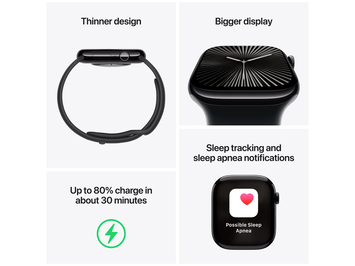 Apple Watch Series 10 42mm - Diamantzwart Aluminium - Zwart Sportbandje