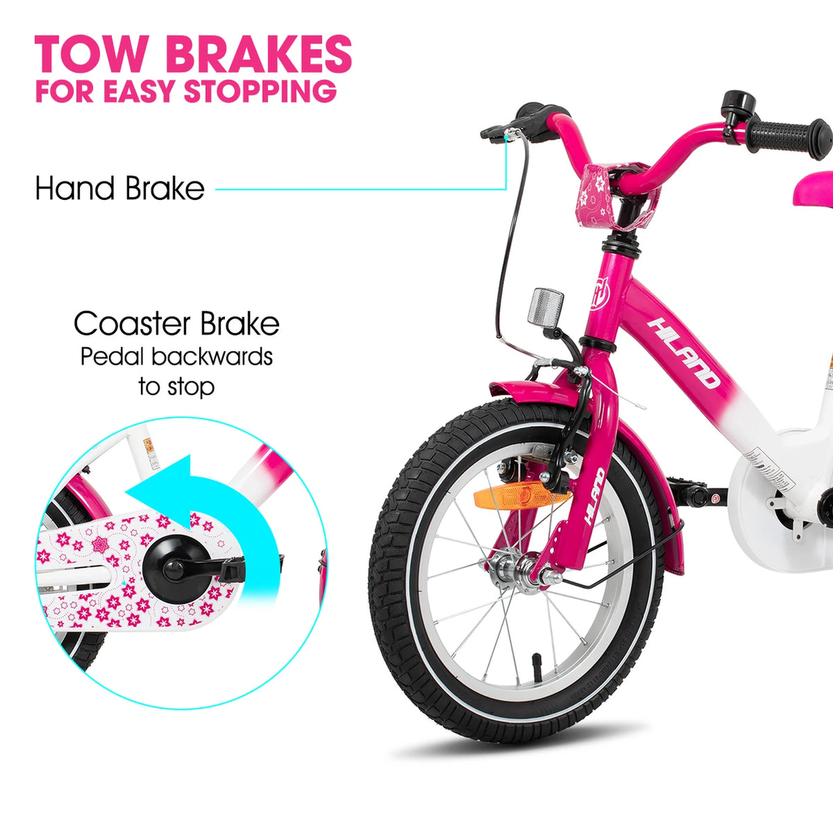 Hiland Starry Kinderfiets 12 inch - Roze - met Zijwieltjes, 2-7 jaar