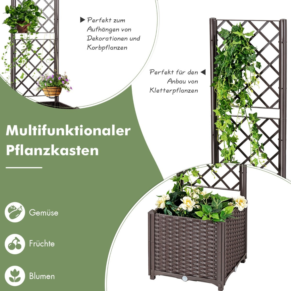 Coast Plantenbank Met Traliewerk - 40 x 40 x135 cm - Bruin