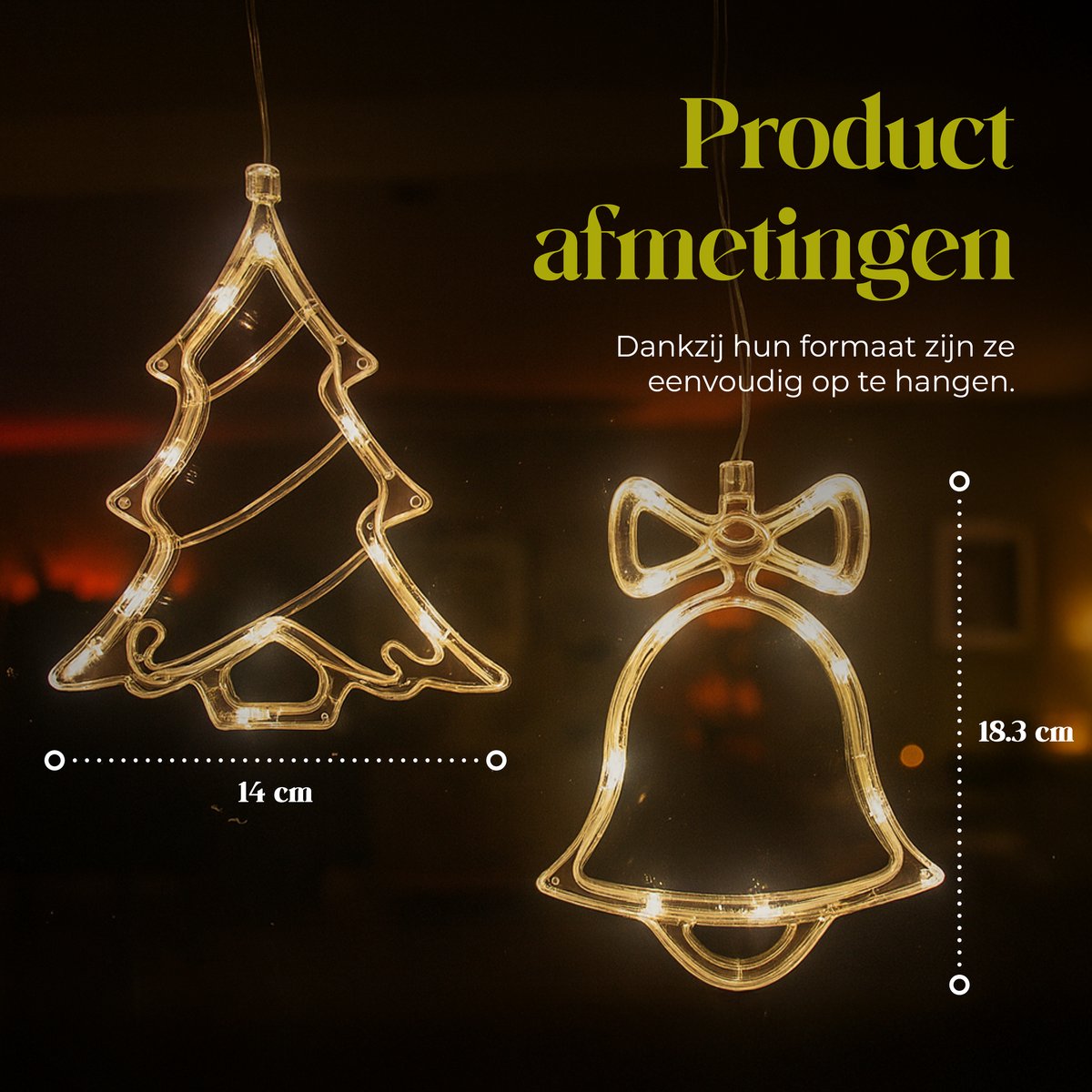 Giftmas LED Hangdecoratie Kerstbel & Kerstboom Warm Wit 14x18,3 cm - Op Batterijen - Raamdecoratie Voor Binnen