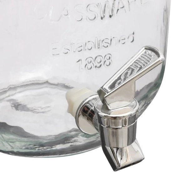 Secret de gourmet Glazen drank dispensers - 4 liter - kunststof kraantje en schroefdeksel - Sapdispenser - Drankdispenser