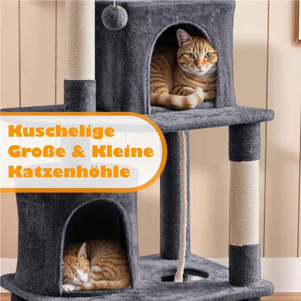 Yaheetech Krabpaal 181 cm – Donkergrijs – 60,5 x 48,5 x 181 cm – Met 2 Kattenhuizen, 2 Platforms en 5 Sisalpalen