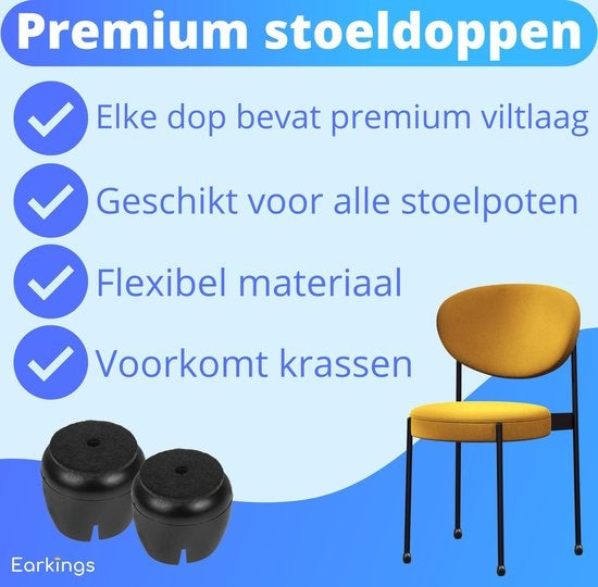 Stoelpoot Beschermers Vloerbeschermer Ø17-21 mm - Stoelpootdoppen Meubeldoppen 24 stuks - Ronde Stoeldoppen Vloerbeschermer Stoelen - Earkings Zwart
