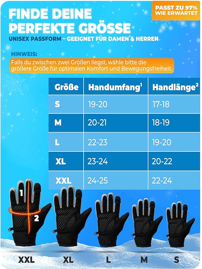MIVELO Winter Handschoenen - Winddicht - Waterdicht - Touchscreen - 3M Isolatie - Antislip - Grijs XXL
