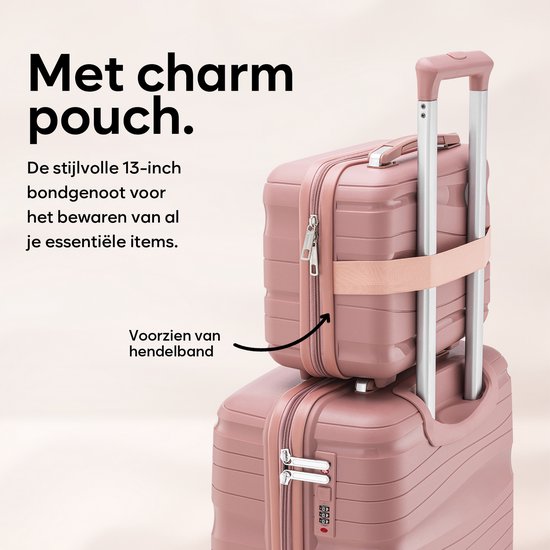 SC Travelin' Charm Handbagage Koffer – 40L – Cijferslot – 35x21x54 cm – Lichtgewicht & Duurzaam – Inclusief Gratis Pouch – Roze V2