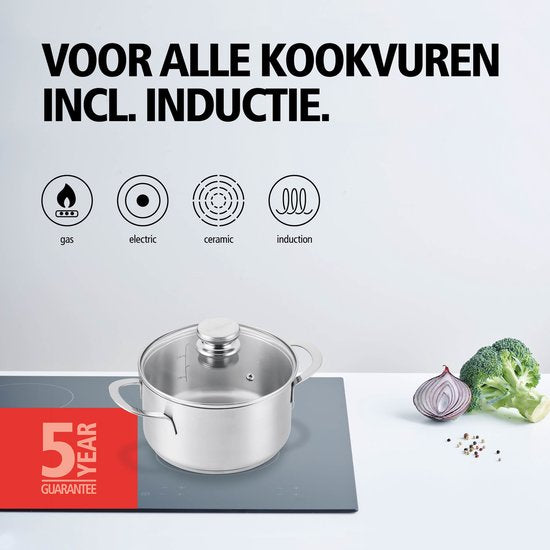 BRABANTIA ENJOYMENT Kookpot/kookpan - Ø 24 cm - RVS - Glazen deksel - PFAS-vrij - Geschikt voor inductie