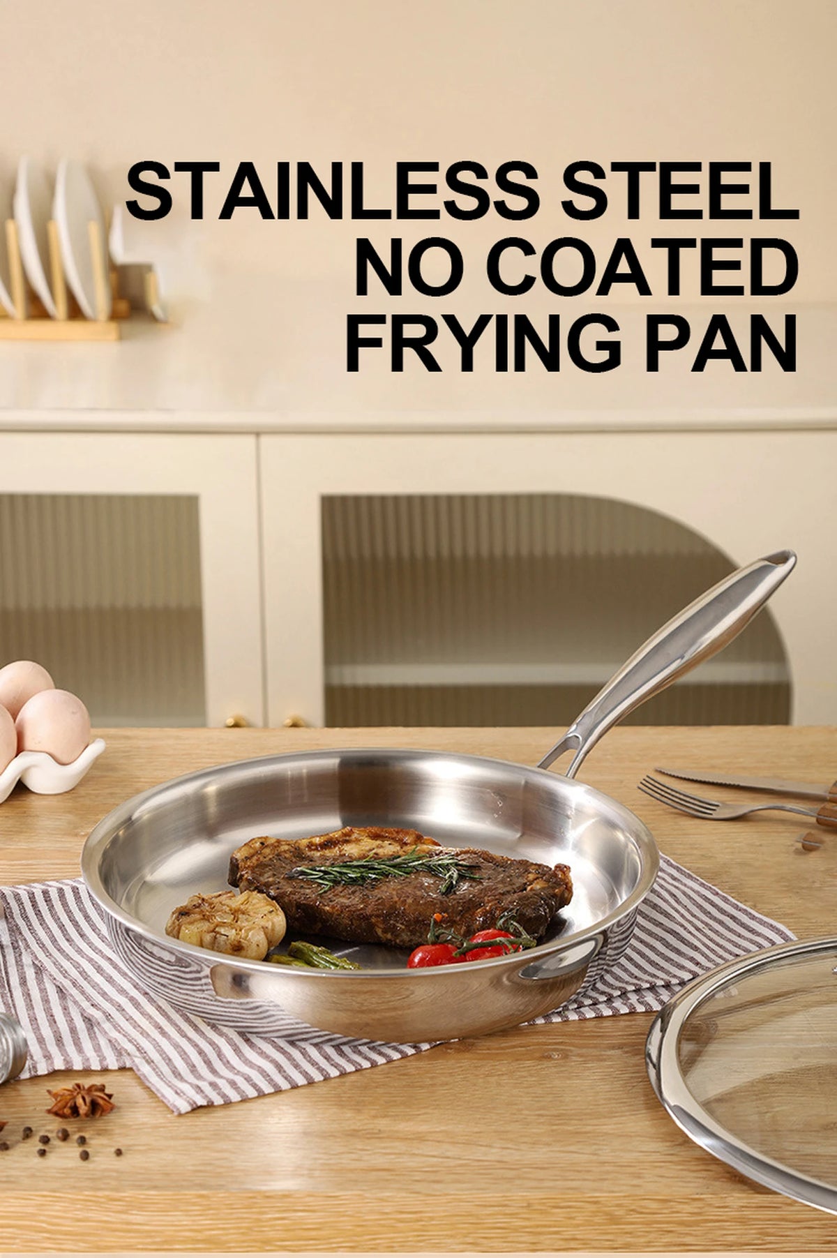 PURECOOK Tri-Ply RVS Koekenpan 28 cm - 304 RVS - Zilver - Geschikt voor Alle Kookplaten