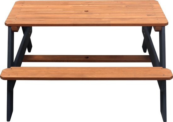 AXI Nick Picknicktafel Antraciet/bruin - Parasol Blauw/wit - Picknick tafel voor kinderen van FSC hout