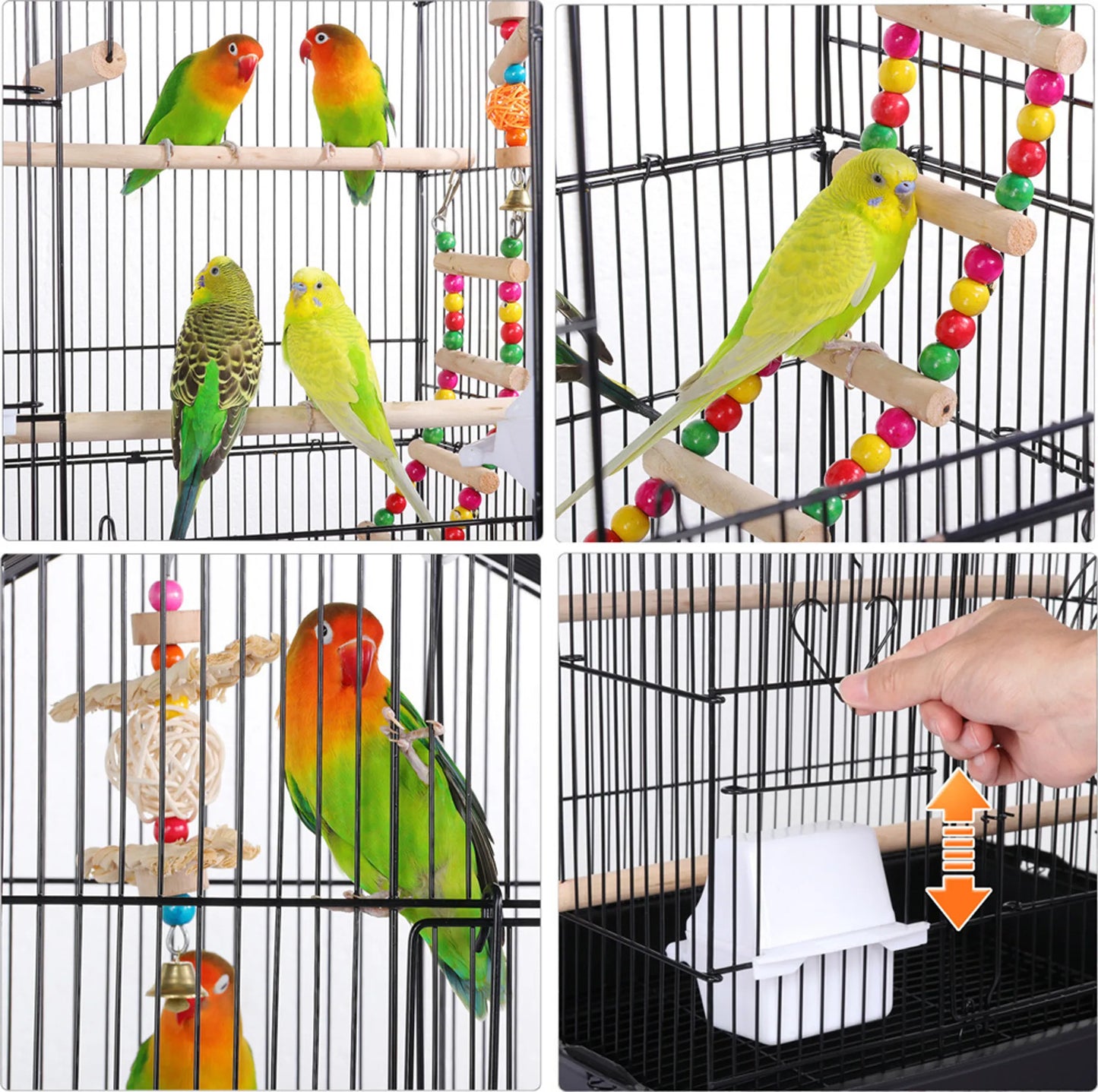 Yaheetech Vogelkooi Met Speeltuin – 46 x 35,5 x 99 cm – Voorzien Van Uitneembare Bodemplaat En Draadsloten En Complete Accessoireset – Voor Parkieten En Kanaries – Zwart Metaal En Hout