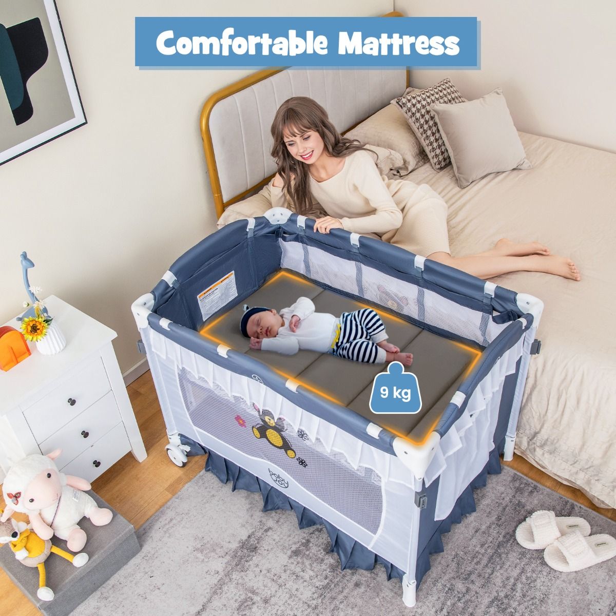 Coast Opvouwbaar Ledikant - 4-in-1 babybed met luiertafel en muziekdoos - grijs