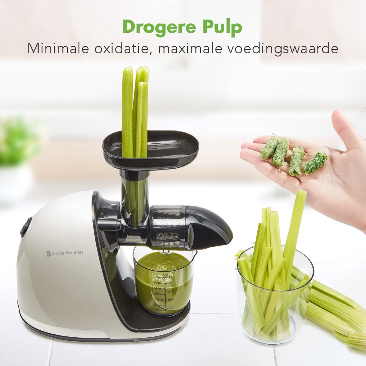 KitchenBrothers Slowjuicer met Pulpreservoir - 700ml - Champagne