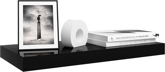 WOLTU Wandplank Zwart Hoogglans – 50 x 22,9 x 3,8 cm – Zwevende Houten Plank met Verborgen Bevestiging