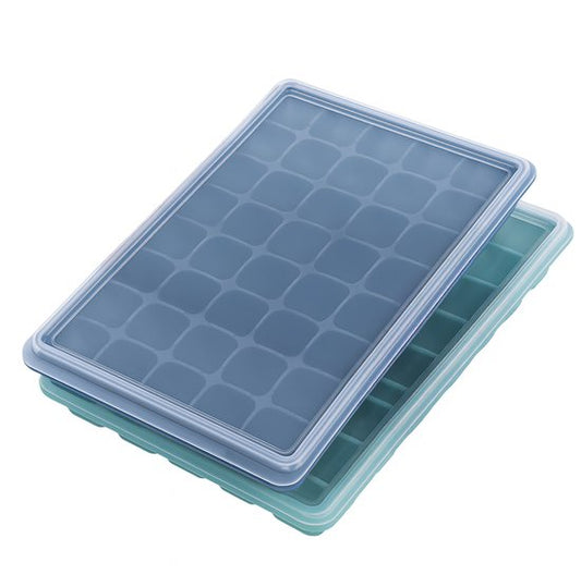 TTD® Luxe IJsblokjesvorm met Deksel - Set van 2 Stuks - 40 + 40 Kleinere Vierkante IJsblokjes - 100% Siliconen - BPA Vrij - IJsklontjes Vorm