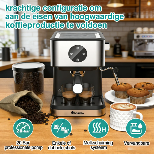 Iagreea Espressomachine CM3050 - 20 Bar - Stoompijp - 1,5L - RVS