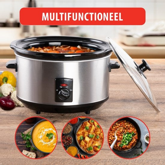 Alpina Slowcooker - 3.5 Liter - Keramische Binnenpan - 3 Warmtestanden - RVS