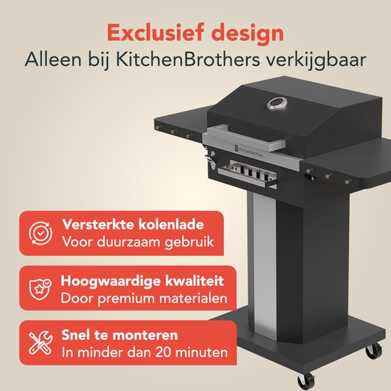 KitchenBrothers Houtskool Barbecue Grill – Met Deksel, Warmhoudrek & Wielen – 81 x 48 x 94 cm – Zwart