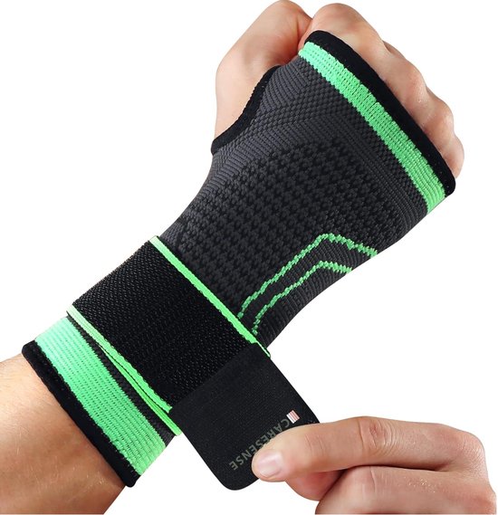 Caresense Polsbrace - Voor Artritis, Gewrichtspijn, Verstuikingen en Verrekkingen - Polsbandage met Verstelbare Compressie - Handsteun Rechter- of Linkerhand – Maat M
