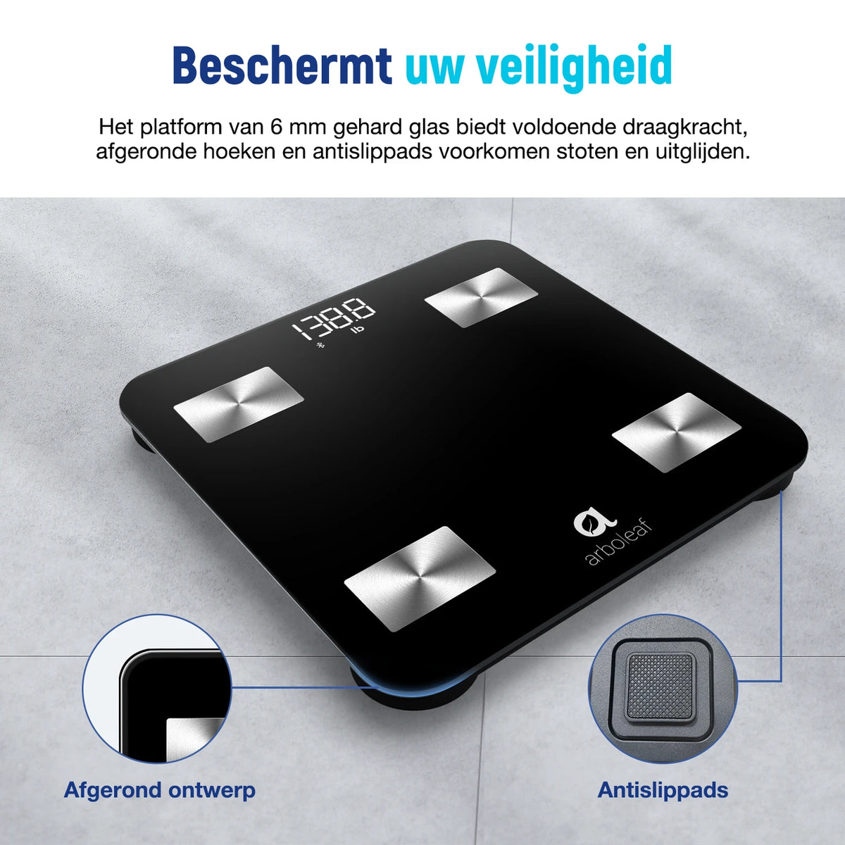 Arboleaf CS20N Slimme Personenweegschaal - Bluetooth - 14 Lichaamsmetingen - BMI- en Spiermassa-analyse - App - Zwart