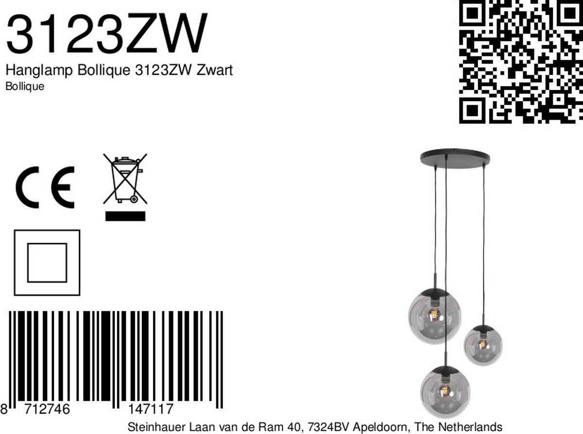 Steinhauer - hanglamp - Bollique LED - zwart - glas metaal - Ø 40cm - E27 - 3123ZW