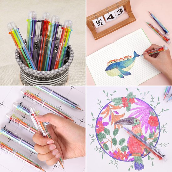 Partizzle 24x Meerkleurige Balpennen - Balpen Uitdeelcadeautjes Voor School - Creatief Kleuren - Grabbelton Pennen Traktatie Cadeautjes voor Kinderen - 6 Kleuren